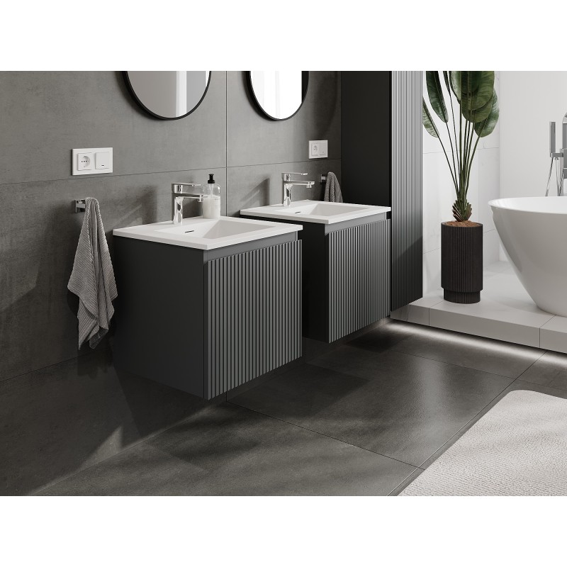 Mexen Rivel bathroom cabinet 50 cm with Otis sink, 1 drawer, grooved, graphite matte/white matte - 91A20-05047-1-BF66-W18M01