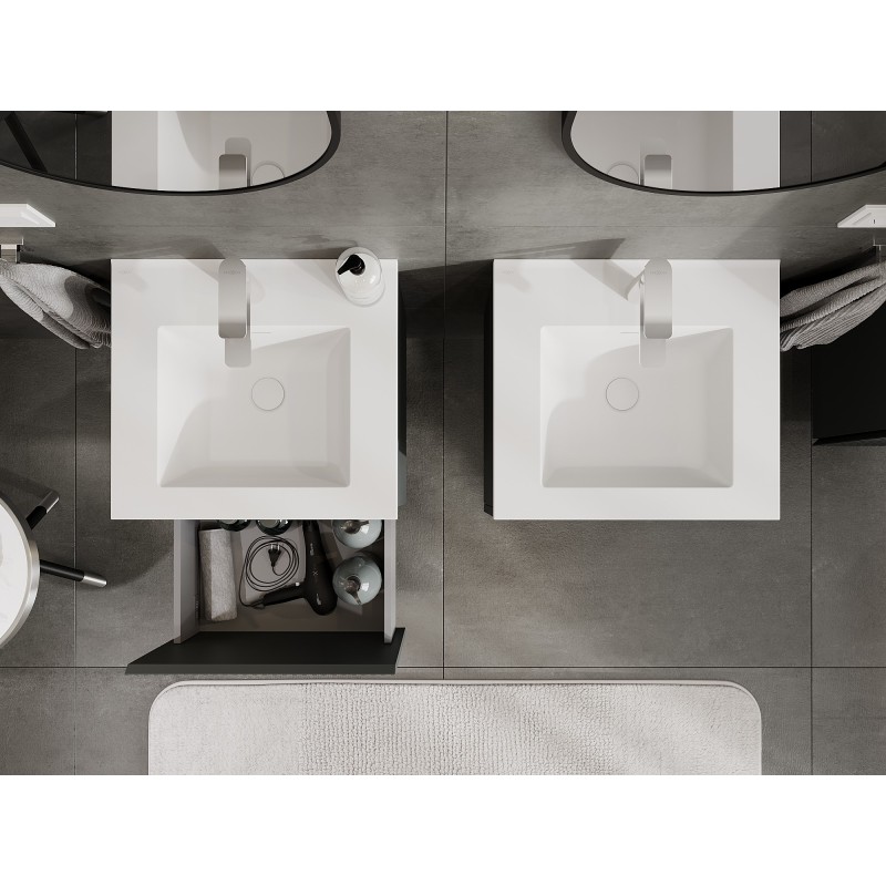 Mexen Rivel bathroom cabinet 50 cm with Otis sink, 1 drawer, grooved, graphite matte/white matte - 91A20-05047-1-BF66-W18M01