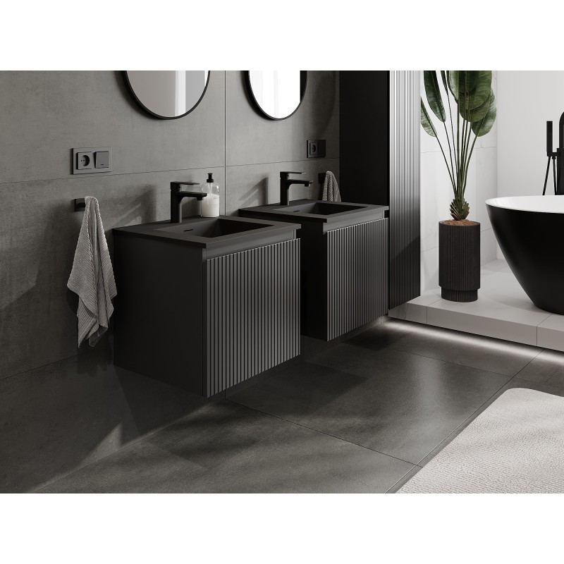 Mexen Rivel 50 cm Bathroom Cabinet with Otis Sink, 1 Drawer, Grooved, Black Matte - 91A20-05047-1-BF71-W18M71