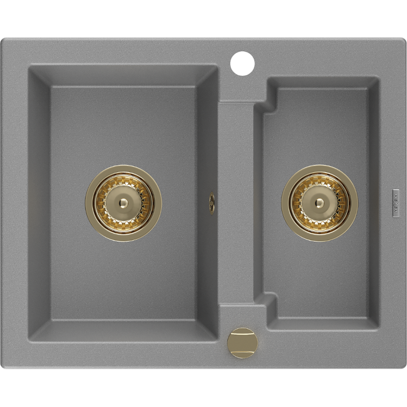 Mexen Carlos granite kitchen sink 1.5-bowl 582 x 475 mm, grey, gold siphon - 6518581500-71-G