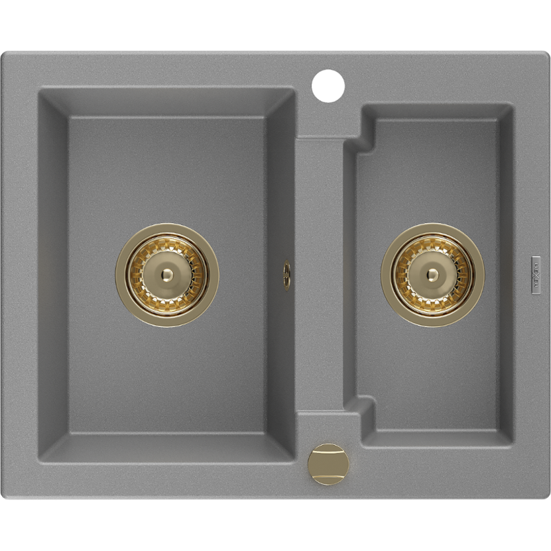 Mexen Carlos granite sink 1.5-bowl 582 x 475 mm, gray, golden siphon - 6518581500-71-G