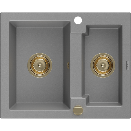 Mexen Carlos granite kitchen sink 1.5-bowl 582 x 475 mm, grey, gold siphon - 6518581500-71-G