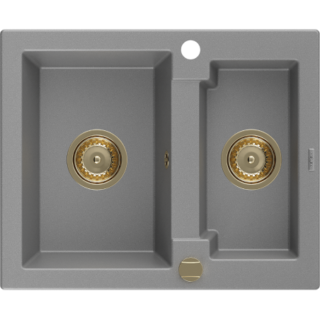 Mexen Carlos granite sink 1.5-bowl 582 x 475 mm, gray, golden siphon - 6518581500-71-G