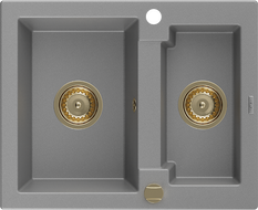 Mexen Carlos granite sink 1.5-bowl 582 x 475 mm, gray, golden siphon - 6518581500-71-G