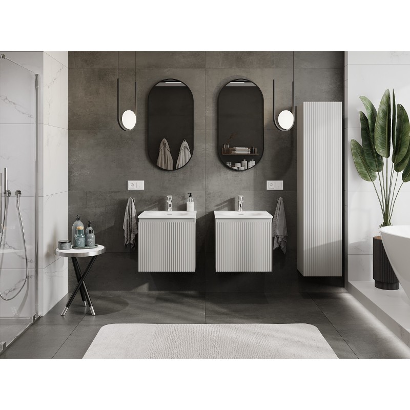 Mexen Rivel bathroom cabinet 50 cm with Vela washbasin, 1 drawer, grooved, grey matt/white matt - 91A20-05047-1-BF62-W23M01