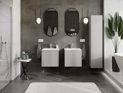 Mexen Rivel bathroom cabinet 50 cm with Vela washbasin, 1 drawer, grooved, grey matt/white matt - 91A20-05047-1-BF62-W23M01