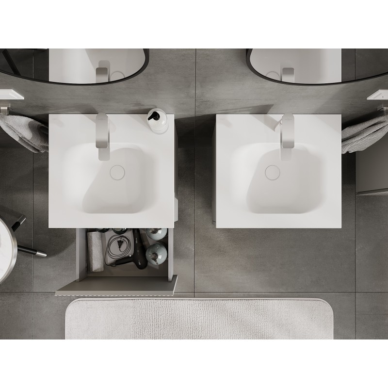 Mexen Rivel bathroom cabinet 50 cm with Vela washbasin, 1 drawer, grooved, grey matt/white matt - 91A20-05047-1-BF62-W23M01