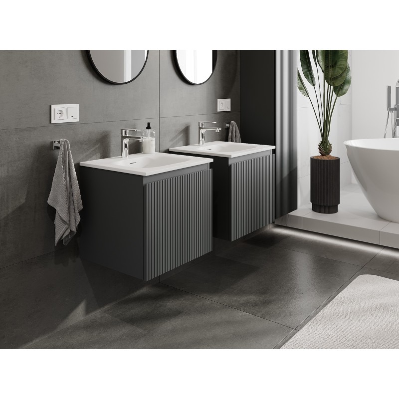 Mexen Rivel bathroom cabinet 50 cm with Vela sink, 1 drawer, grooved, graphite matte/white matte - 91A20-05047-1-BF66-W23M01