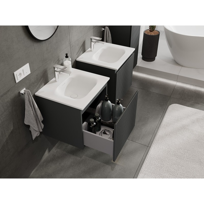 Mexen Rivel bathroom cabinet 50 cm with Vela sink, 1 drawer, grooved, graphite matte/white matte - 91A20-05047-1-BF66-W23M01