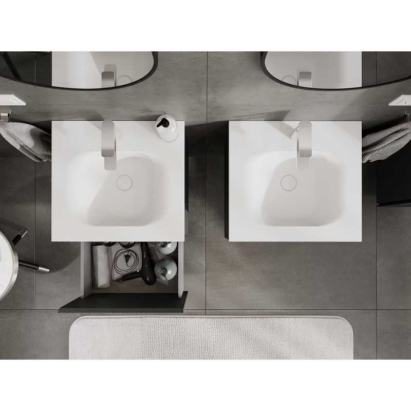 Mexen Rivel bathroom cabinet 50 cm with Vela sink, 1 drawer, grooved, graphite matte/white matte - 91A20-05047-1-BF66-W23M01