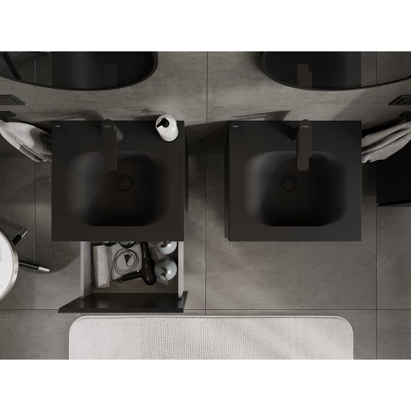 Mexen Rivel 50 cm Bathroom Cabinet with Vela Sink, 1 Drawer, Grooved, Black Matte - 91A20-05047-1-BF71-W23M71