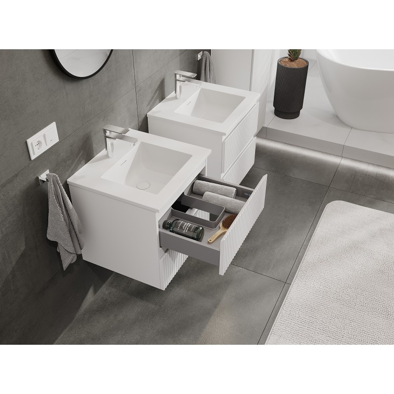 Mexen Rivel bathroom cabinet 50 cm with Otis washbasin, 2 drawers, grooved, white mat - 91A20-05047-2-BFF01-W18M01
