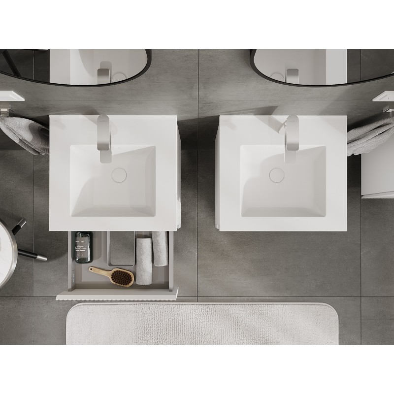 Mexen Rivel bathroom cabinet 50 cm with Otis washbasin, 2 drawers, grooved, white mat - 91A20-05047-2-BFF01-W18M01