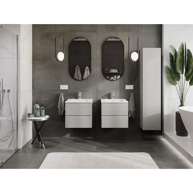 Mexen Rivel bathroom cabinet 50 cm with Otis sink, 2 drawers, fluted, grey matte/white matte - 91A20-05047-2-BFF62-W18M01