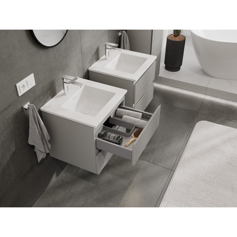 Mexen Rivel 50 cm Bathroom Cabinet with Sink Otis, 2 Drawers, Ribbed, Gray Matte/White Matte - 91A20-05047-2-BFF62-W18M01