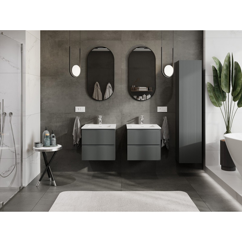 Mexen Rivel bathroom cabinet 50 cm with sink Otis, 2 drawers, grooved, graphite matte/white matte - 91A20-05047-2-BFF66-W18M01