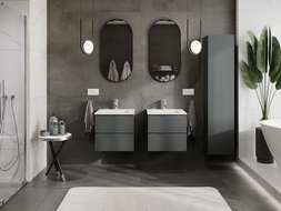 Mexen Rivel bathroom cabinet 50 cm with Otis sink, 2 drawers, fluted, graphite matte/white matte - 91A20-05047-2-BFF66-W18M01