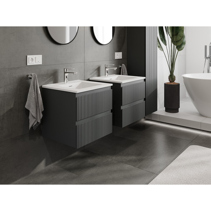 Mexen Rivel bathroom cabinet 50 cm with sink Otis, 2 drawers, grooved, graphite matte/white matte - 91A20-05047-2-BFF66-W18M01