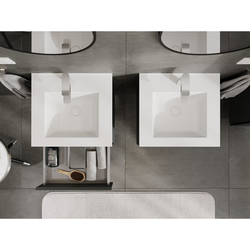 Mexen Rivel bathroom cabinet 50 cm with Otis sink, 2 drawers, fluted, graphite matte/white matte - 91A20-05047-2-BFF66-W18M01