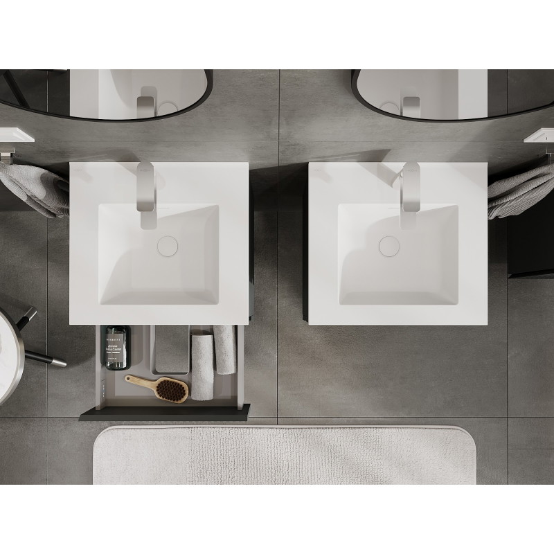 Mexen Rivel bathroom cabinet 50 cm with sink Otis, 2 drawers, grooved, graphite matte/white matte - 91A20-05047-2-BFF66-W18M01