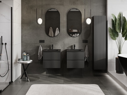 Mexen Rivel 50 cm Bathroom Cabinet with Otis Sink, 2 Drawers, Fluted, Matte Black - 91A20-05047-2-BFF71-W18M71