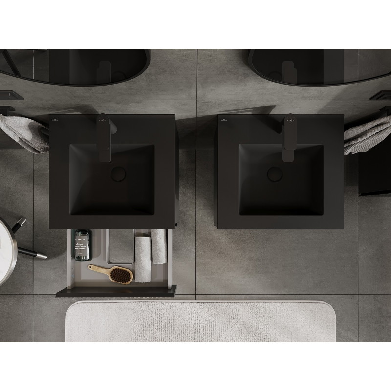 Mexen Rivel 50 cm Bathroom Cabinet with Otis Sink, 2 Drawers, Fluted, Matte Black - 91A20-05047-2-BFF71-W18M71