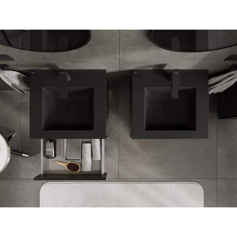 Mexen Rivel bathroom cabinet 50 cm with Otis basin, 2 drawers, ribbed, black matt - 91A20-05047-2-BFF71-W18M71