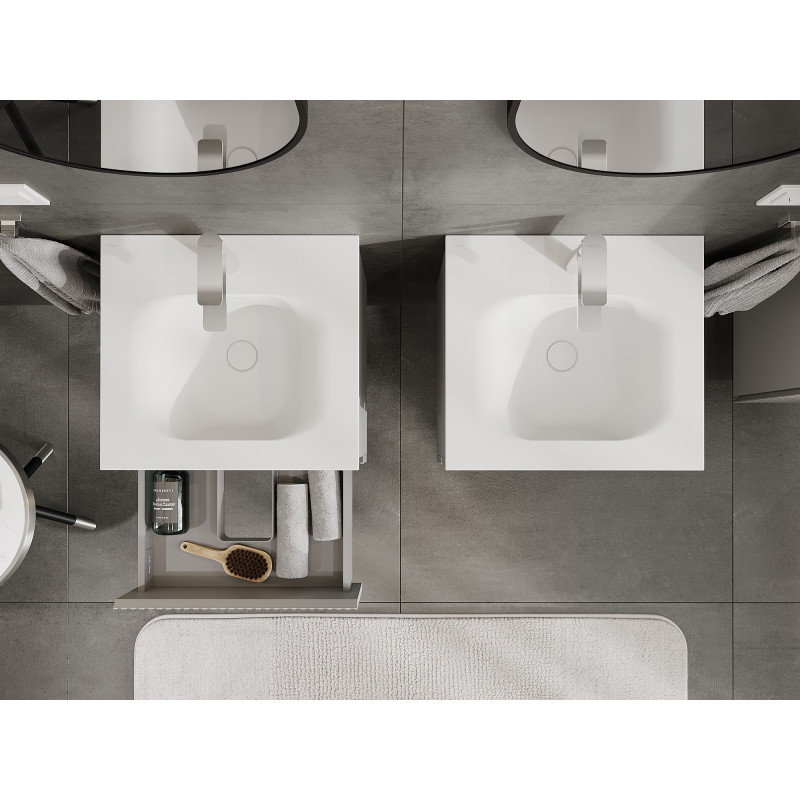 Mexen Rivel 50 cm bathroom cabinet with Vela sink, 2 drawers, grooved, gray matte/white matte - 91A20-05047-2-BFF62-W23M01