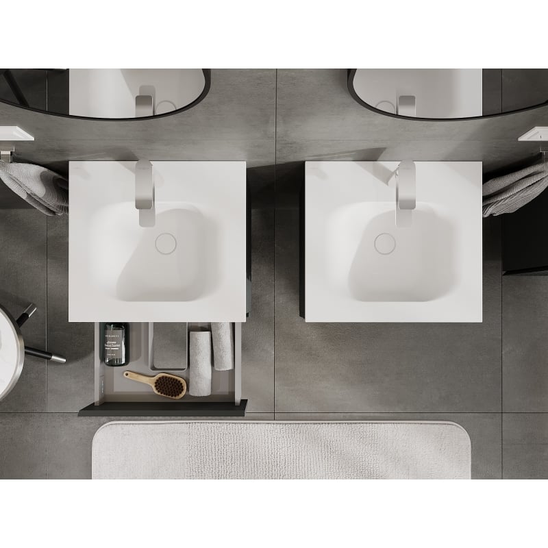 Mexen Rivel 50 cm Bathroom Cabinet with Vela Sink, 2 Drawers, Fluted, Matte Graphite/Matte White - 91A20-05047-2-BFF66-W23M01