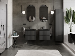 Mexen Rivel bathroom cabinet 50 cm with Vela sink, 2 drawers, ribbed, matte black - 91A20-05047-2-BFF71-W23M71