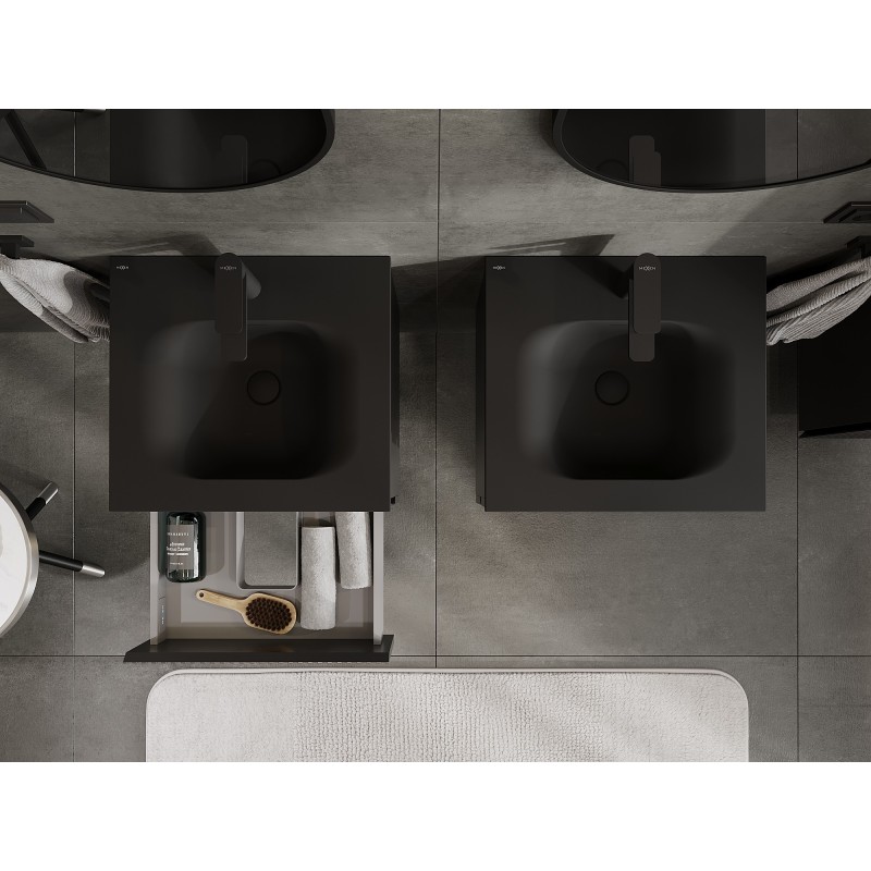 Mexen Rivel 50 cm Bathroom Cabinet with Vela Basin, 2 Drawers, Grooved, Black Matte - 91A20-05047-2-BFF71-W23M71
