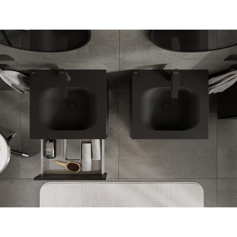 Mexen Rivel bathroom cabinet 50 cm with Vela sink, 2 drawers, ribbed, matte black - 91A20-05047-2-BFF71-W23M71