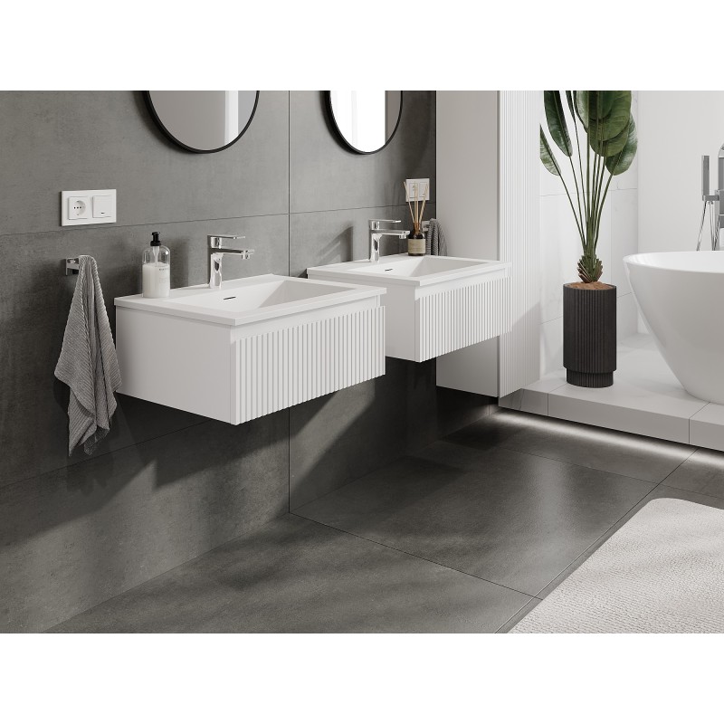 Mexen Rivel bathroom cabinet 60 cm with Otis sink, 1 drawer, grooved, white mat - 91A20-06023-1-BF01-W18M01