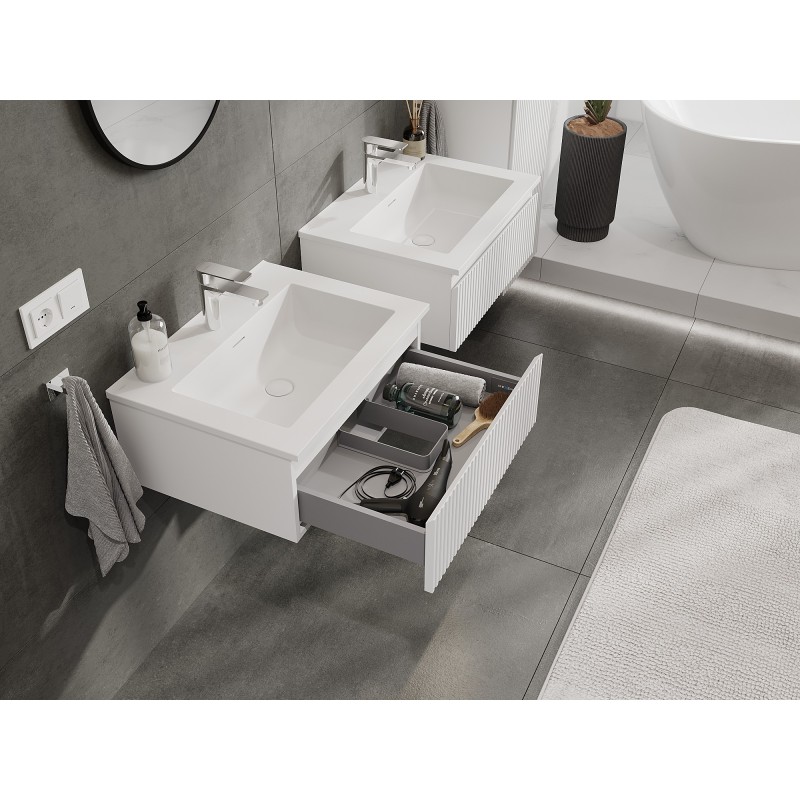 Mexen Rivel bathroom cabinet 60 cm with Otis sink, 1 drawer, grooved, white mat - 91A20-06023-1-BF01-W18M01