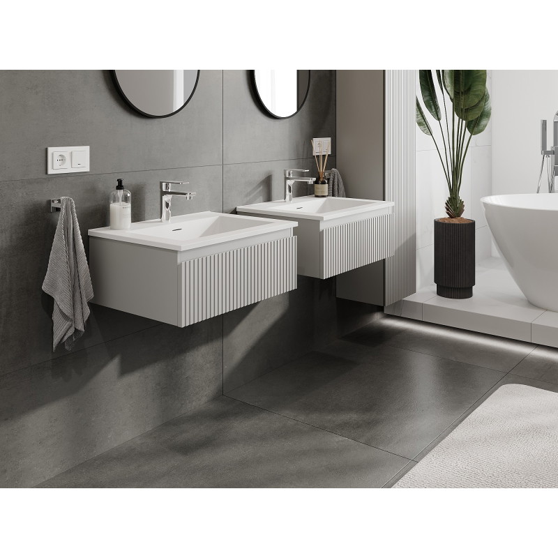 Mexen Rivel 60 cm bathroom cabinet with Otis sink, 1 drawer, grooved, gray matte/white matte - 91A20-06023-1-BF62-W18M01