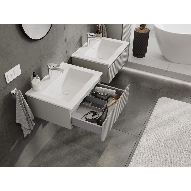 Mexen Rivel bathroom cabinet 60 cm with Otis sink, 1 drawer, grooved, grey matte/white matte - 91A20-06023-1-BF62-W18M01