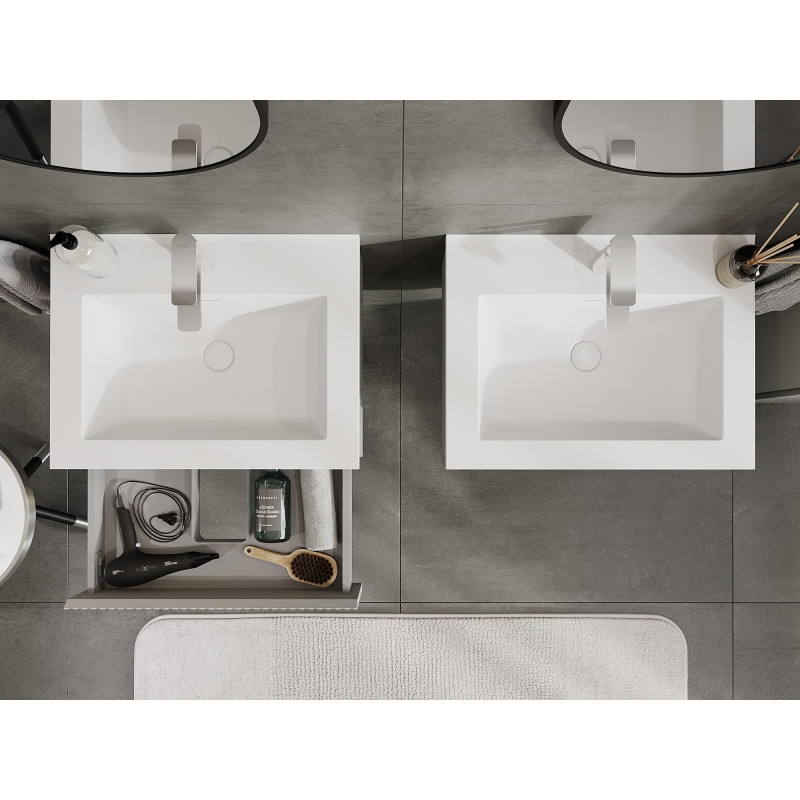 Mexen Rivel 60 cm bathroom cabinet with Otis sink, 1 drawer, grooved, gray matte/white matte - 91A20-06023-1-BF62-W18M01