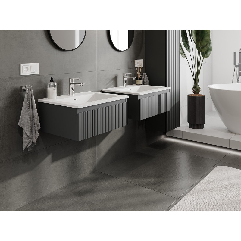 Mexen Rivel bathroom cabinet 60 cm with sink Otis, 1 drawer, grooved, graphite matte/white matte - 91A20-06023-1-BF66-W18M01