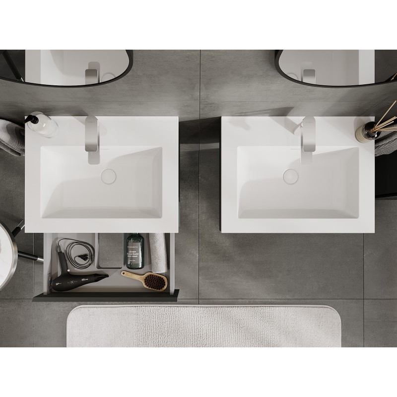 Mexen Rivel bathroom cabinet 60 cm with sink Otis, 1 drawer, grooved, graphite matte/white matte - 91A20-06023-1-BF66-W18M01