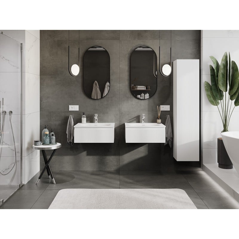 Mexen Rivel bathroom cabinet 60 cm with Vela sink, 1 drawer, fluted, white matt - 91A20-06023-1-BF01-W23M01