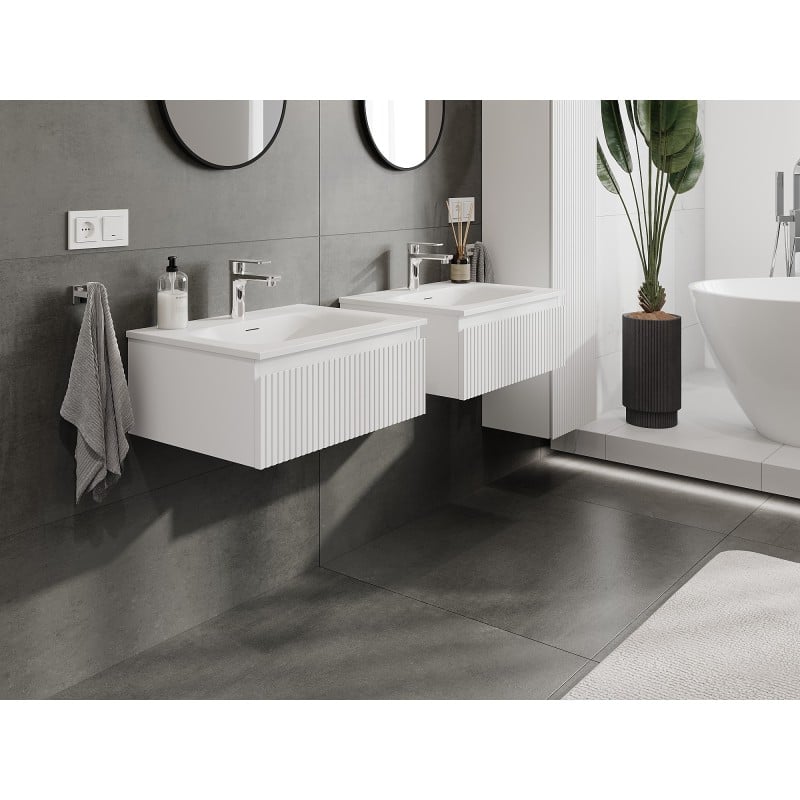 Mexen Rivel bathroom cabinet 60 cm with Vela sink, 1 drawer, fluted, white matt - 91A20-06023-1-BF01-W23M01