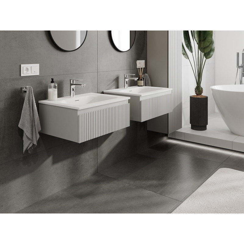 Mexen Rivel bathroom cabinet 60 cm with sink Vela, 1 drawer, fluted, matte gray/white matte - 91A20-06023-1-BF62-W23M01