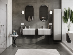 Mexen Rivel bathroom cabinet 60 cm with sink Vela, 1 drawer, fluted, matte gray/white matte - 91A20-06023-1-BF62-W23M01