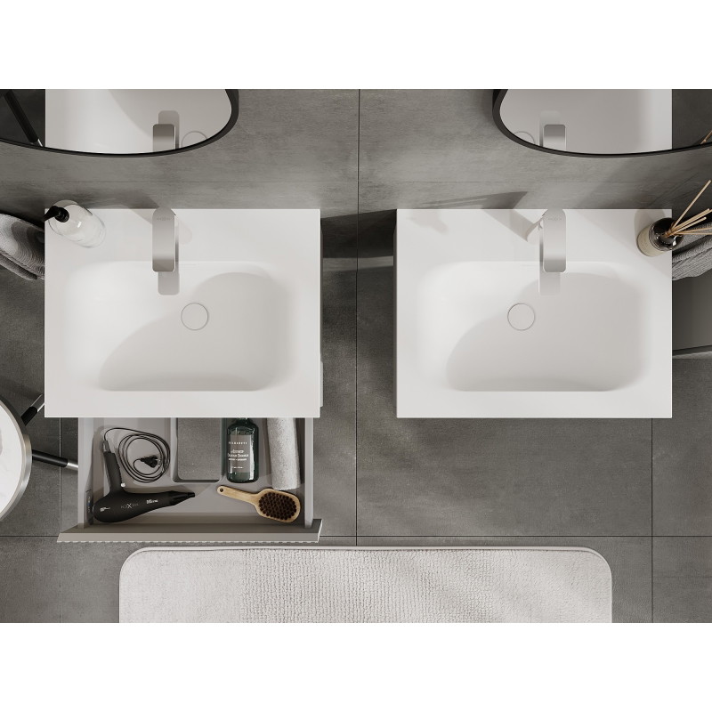Mexen Rivel bathroom cabinet 60 cm with sink Vela, 1 drawer, fluted, matte gray/white matte - 91A20-06023-1-BF62-W23M01
