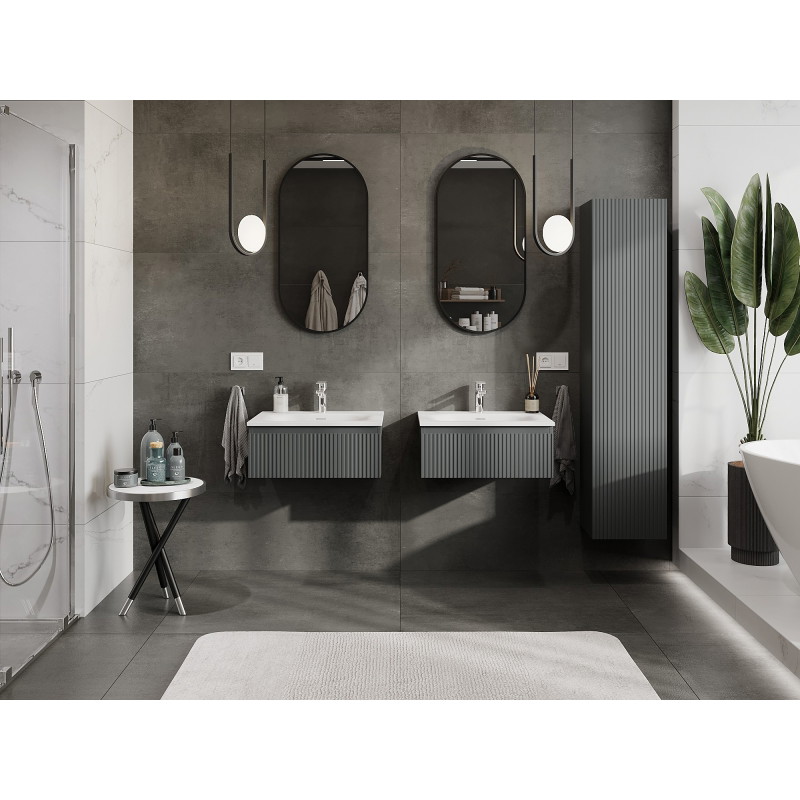Mexen Rivel bathroom cabinet 60 cm with Vela sink, 1 drawer, ribbed, matte graphite/white matte - 91A20-06023-1-BF66-W23M01