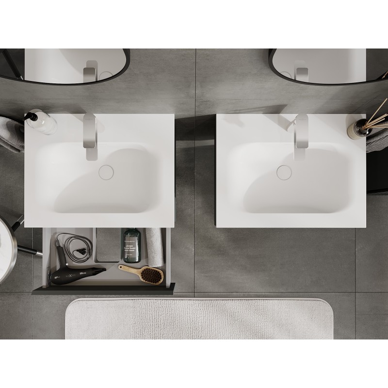 Mexen Rivel bathroom cabinet 60 cm with Vela washbasin, 1 drawer, grooved, graphite matt/white matt - 91A20-06023-1-BF66-W23M01