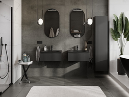 Mexen Rivel bathroom cabinet 60 cm with Vela washbasin, 1 drawer, fluted, black matte - 91A20-06023-1-BF71-W23M71