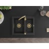 Mexen Carlos granite sink 1.5-bowl 582 x 475 mm, black/silver metallic, golden siphon - 6518581500-73-G