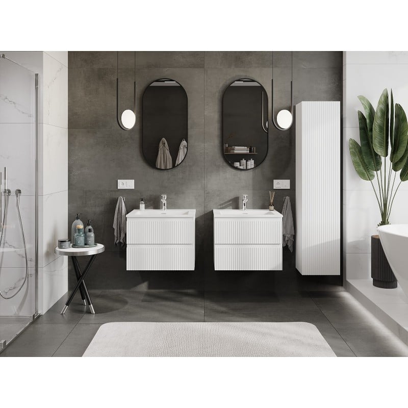 Mexen Rivel bathroom cabinet 60 cm with Otis sink, 2 drawers, fluted, white matt - 91A20-06047-2-BFF01-W18M01