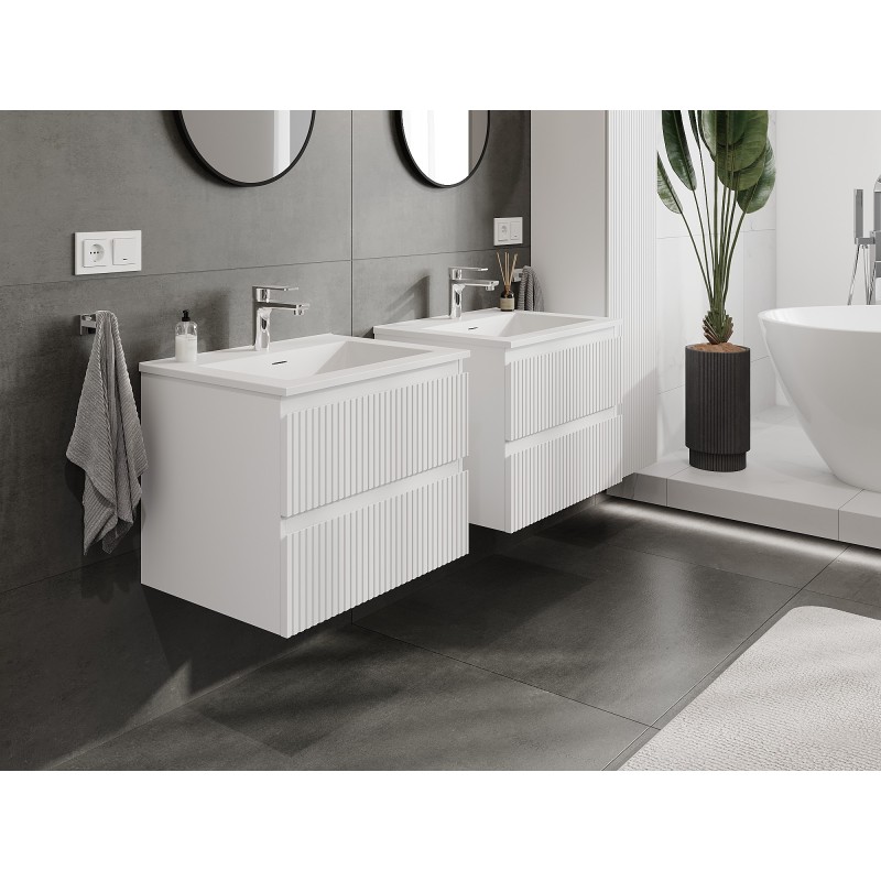 Mexen Rivel bathroom cabinet 60 cm with Otis sink, 2 drawers, fluted, white matt - 91A20-06047-2-BFF01-W18M01